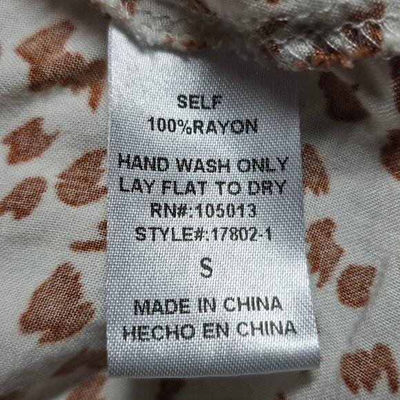 Impressions Boho Hippie Artsy Leopard Embroidered Top Cream/Camel Size S, - Picture 10 of 14